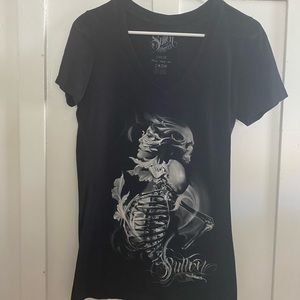 Sullen Angels V neck Tee with tattoo art